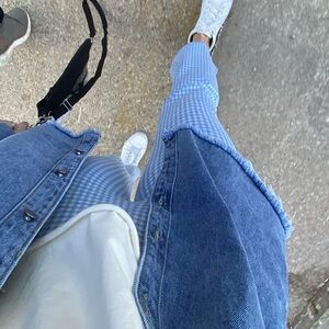 Baevely blue and white gingham elastic waist pants, women's large